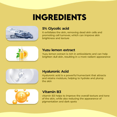 Jovees Herbal 5% Glycolic Acid Brightening Serum With 5% Niacinamide Yuzu Lemon & Hyaluronic Acid | Improves Skin Texture & Uneven Skin | For All Skin Types | 30 ml